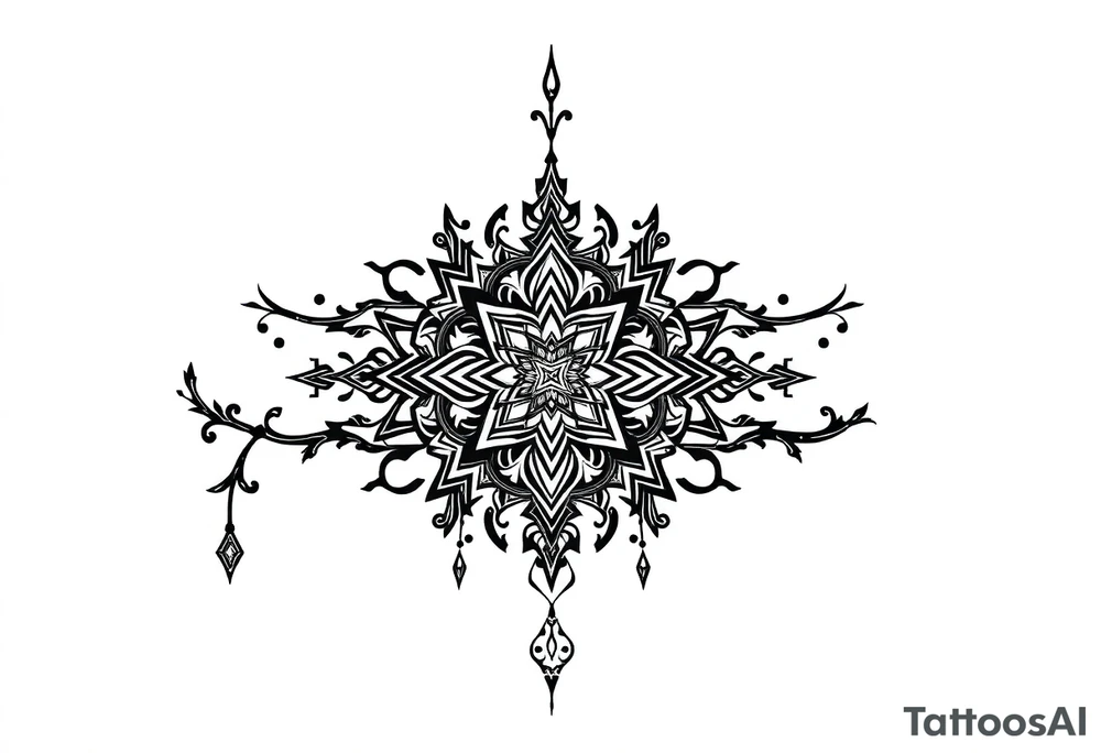 mystical dark and long ornament tattoo with shaman and witch style and ancient rhyme tattoo idea