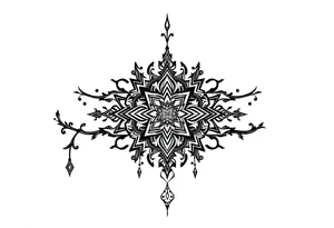 mystical dark and long ornament tattoo with shaman and witch style and ancient rhyme tattoo idea