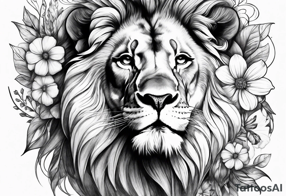 Lion with flowers tattoo idea