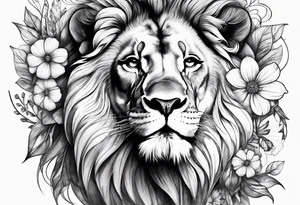 Lion with flowers tattoo idea