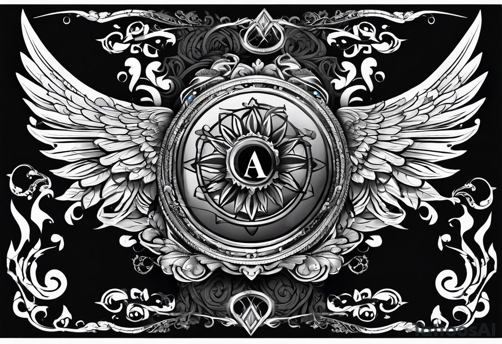 the word Glenn on a banner and angel wings tattoo idea