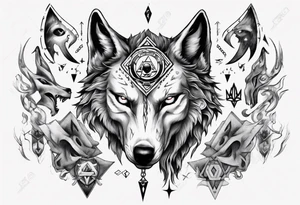 wolf head with zelda symbols around tattoo idea