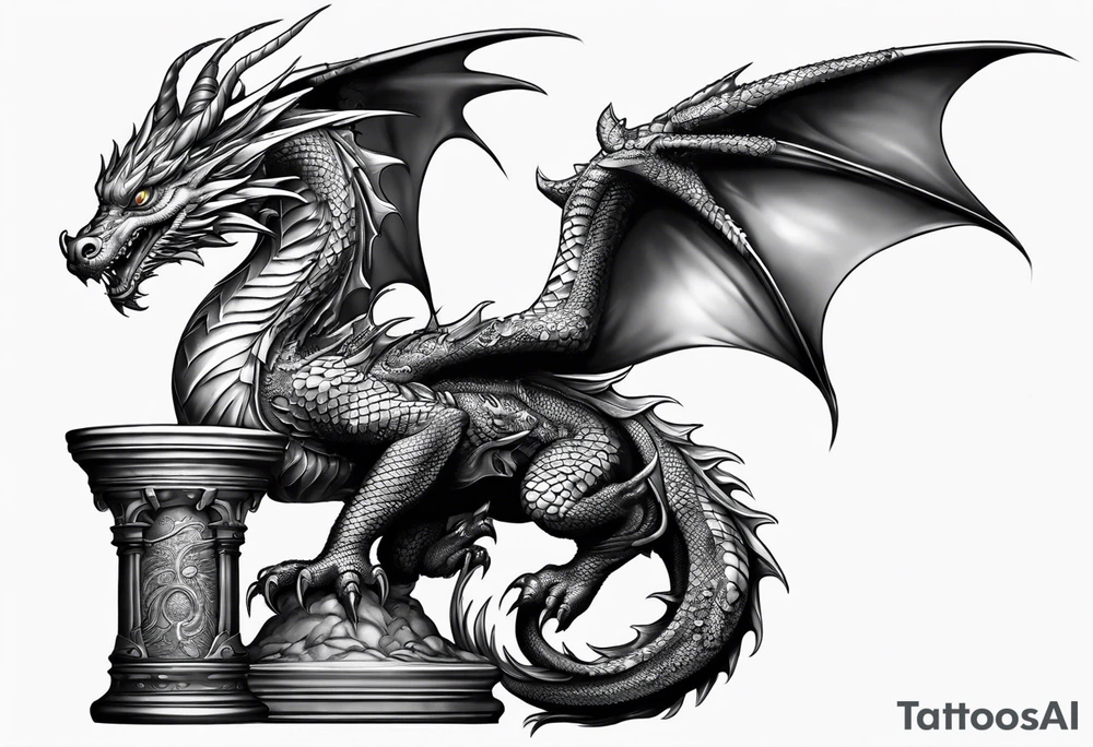 Small dragon on column tattoo idea