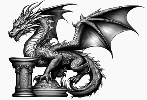 Small dragon on column tattoo idea