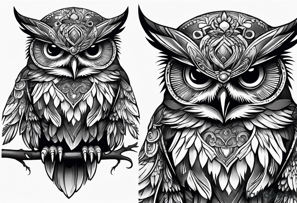 owl dressed up as a ghost tattoo idea