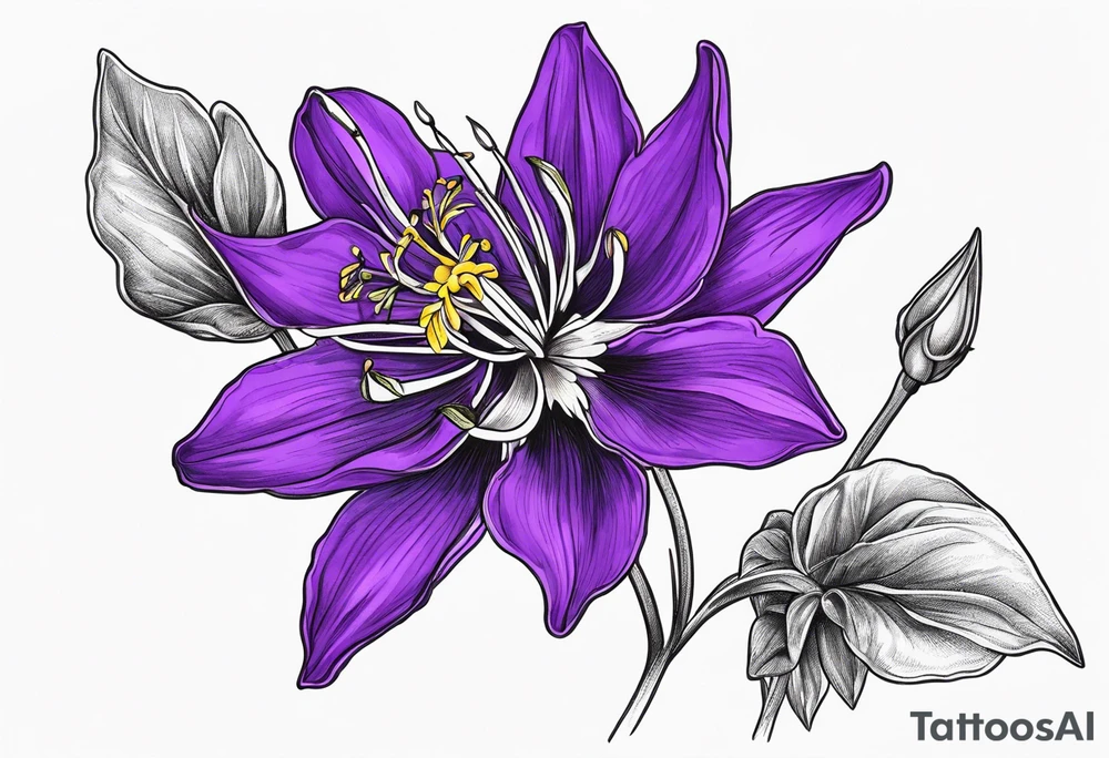 Columbine flower purple with stem tattoo idea