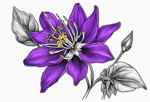 Columbine flower purple with stem tattoo idea
