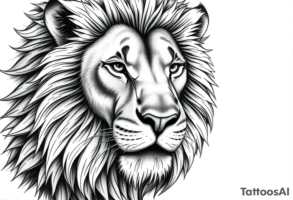 powerful majestic lion, close-up tattoo idea
