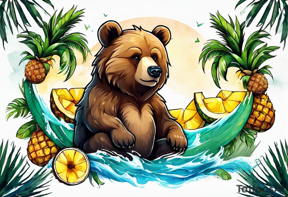 Bear loves pineapples and coconuts tattoo idea