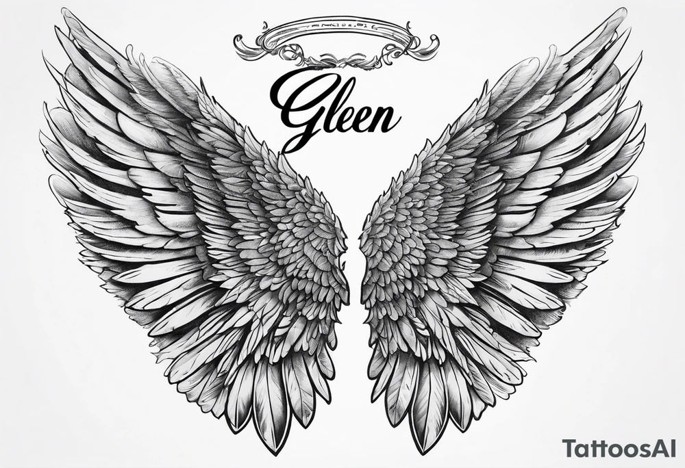 Angel Wings with the word Glenn in between tattoo idea