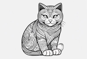 Thin line drawing of lucky cat tattoo idea