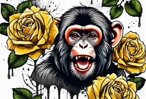 Yellow rose vine with a monkey and blood dripping from the roses tattoo idea
