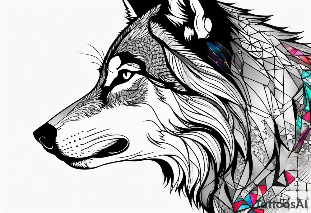 Constellation, animal wolf snow , géométric tattoo idea