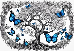 Tree of life with blue monarch butterflies tattoo idea