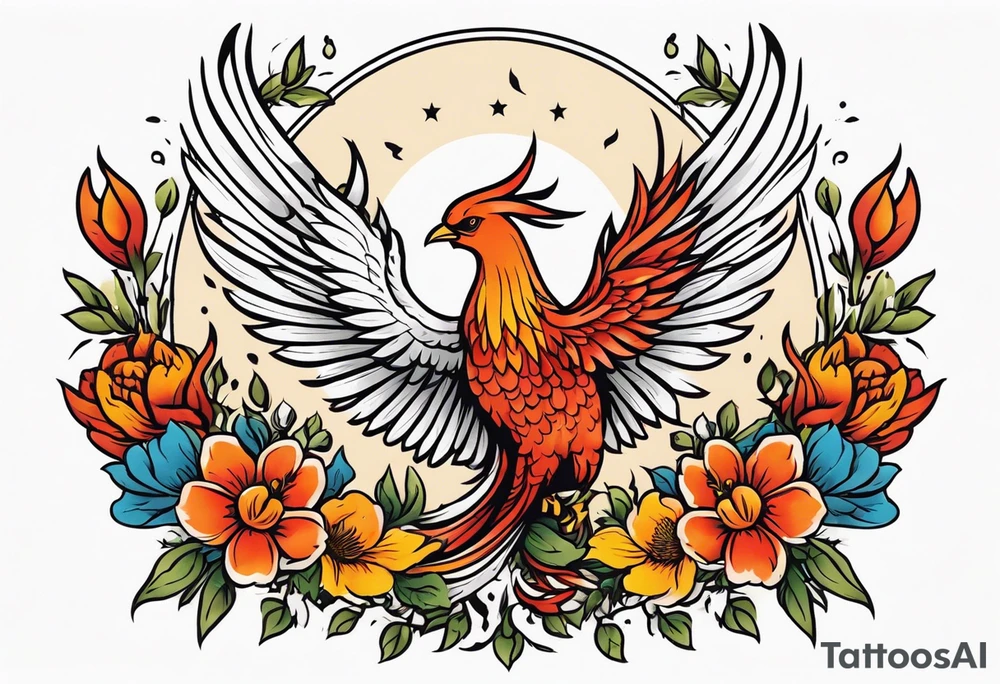 phoenix rising

old school vintage simple traditional design surrounded by vintage flowers


bold color simple tattoo idea