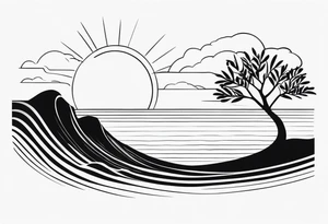 Olive tree into waves, ocean, sun for wrist tattoo idea