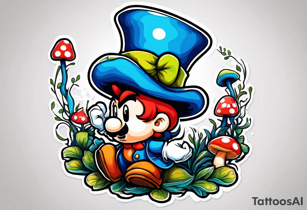 Madhatter blue mushroom mario tattoo idea