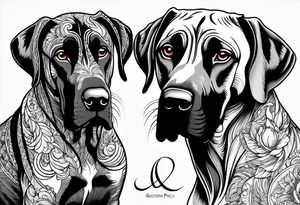 Arm sleeve for man-  with floppy ear Great Dane standing fiercely chest up with outdoors fill work around tattoo idea