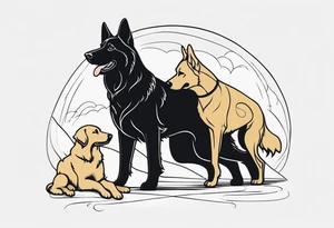 a black German shepherd and a golden retriever fighting tattoo idea
