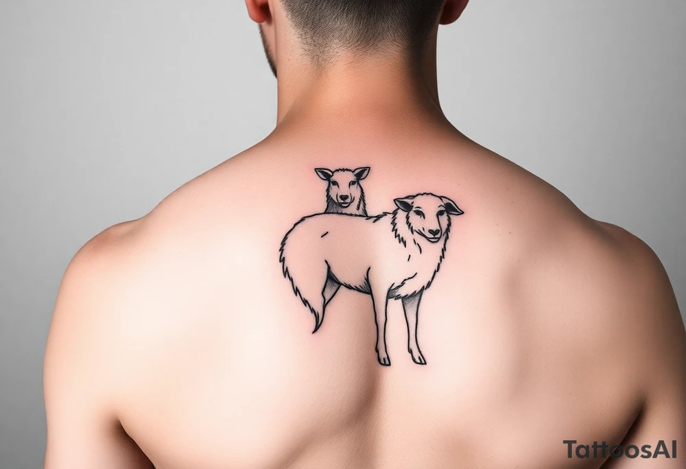 Wolf and sheep as one hybrid 
animal tattoo idea
