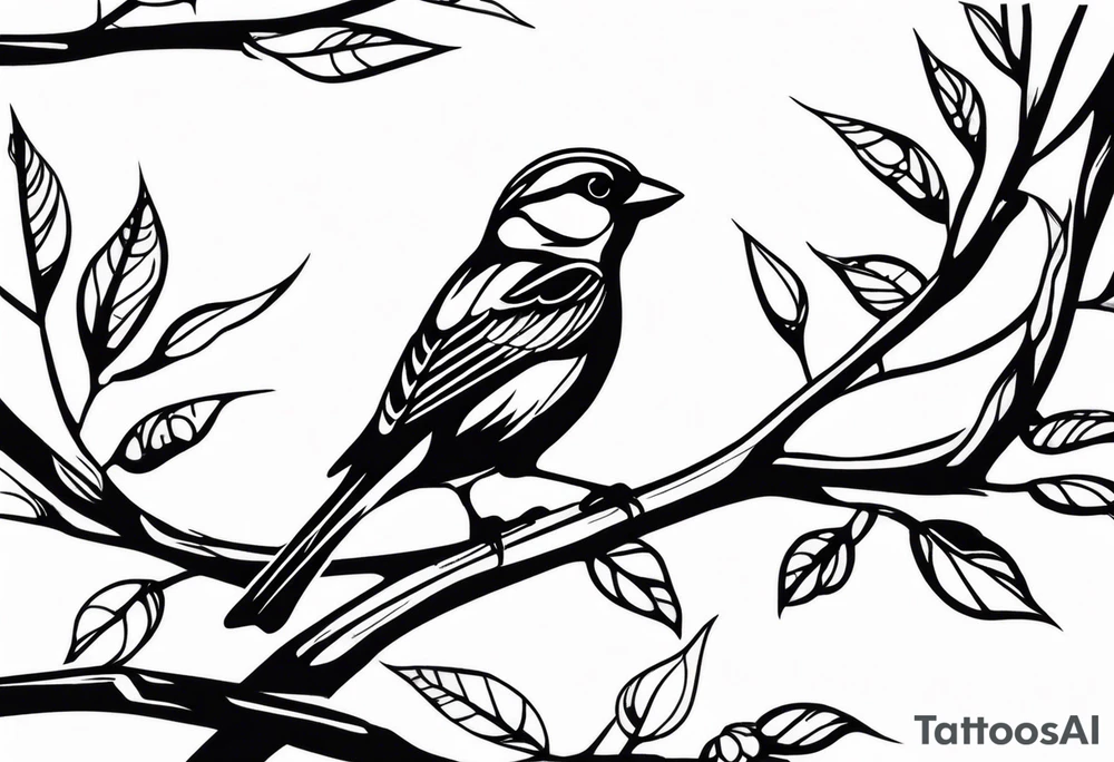 Sparrow taking off from breaking branch tattoo idea