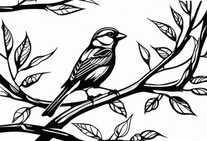 Sparrow taking off from breaking branch tattoo idea