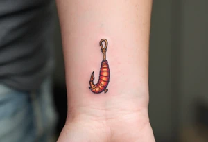Lobster Hook – A hook with a lobster claw extending from the base, in deep orange and red, creating a unique and marine-specific tattoo. tattoo idea