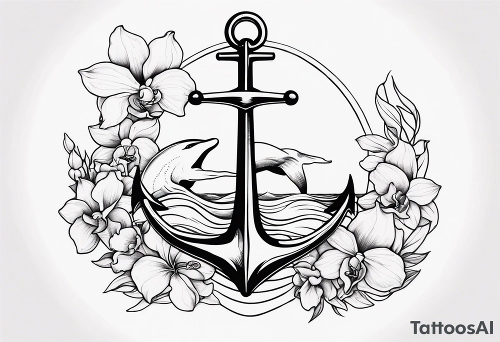 An anchor and orchids and a whale tattoo idea
