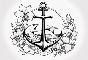 An anchor and orchids and a whale tattoo idea