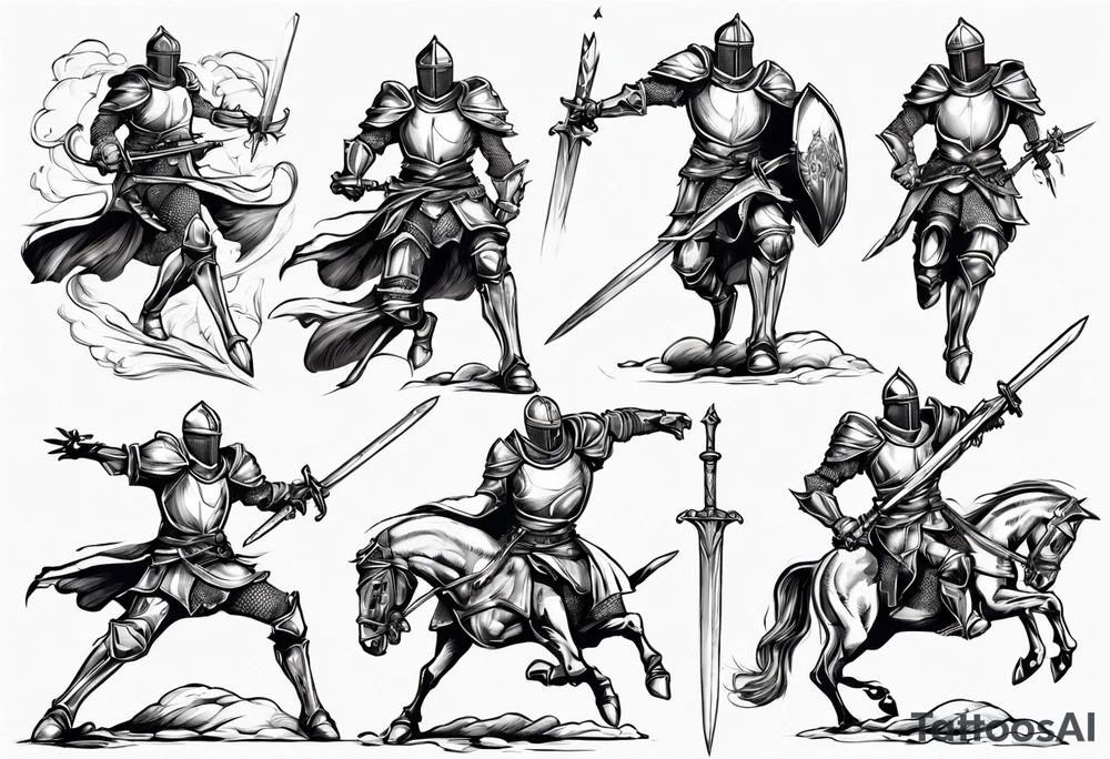 A Paladin Knight in mid-air with his sword about to attack. tattoo idea