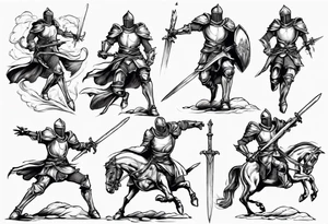 A Paladin Knight in mid-air with his sword about to attack. tattoo idea