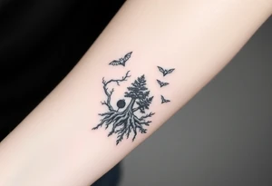 Cave,vines,river,bats,trees,roots tattoo idea