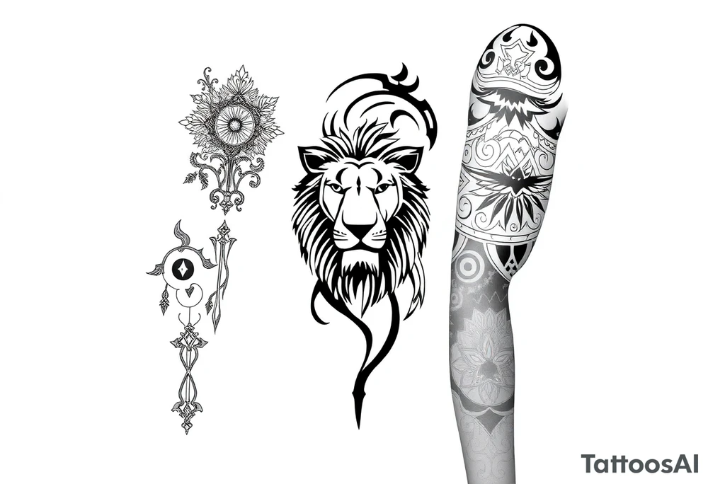 Tribal Sicilian sleeve with patterns
And symbols with a lion tattoo idea