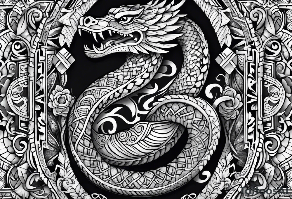 aztec snake sleeve tattoo idea