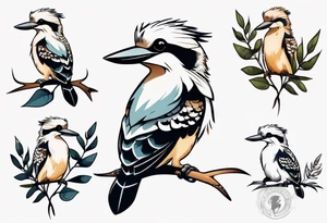 Small kookaburra sitting on wattle leaves tattoo idea