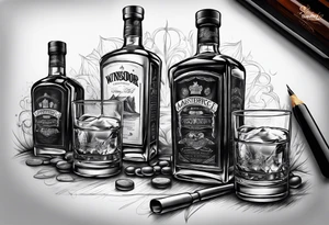 Windsor Canadian whiskey and glass and dog tags tattoo idea