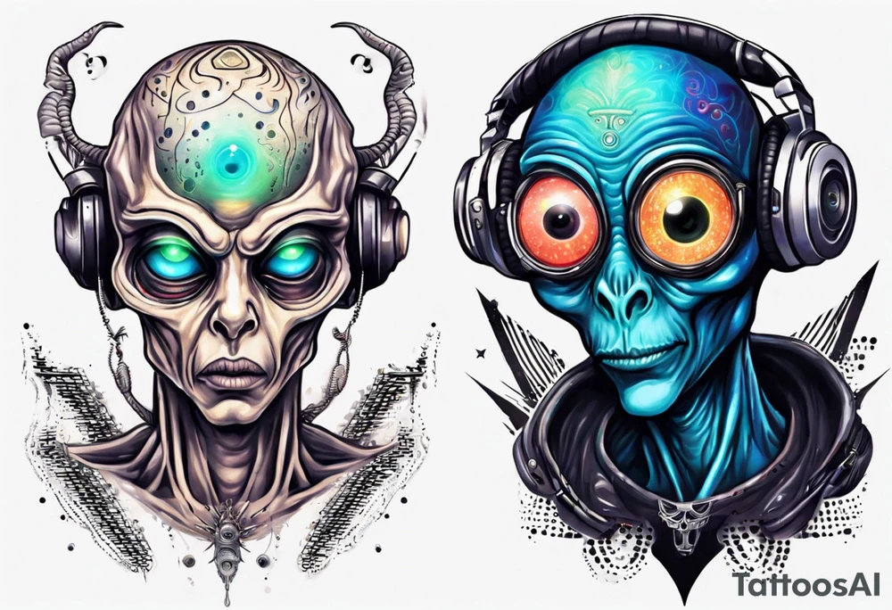 An alien DJ with a glowing third eye tattoo idea
