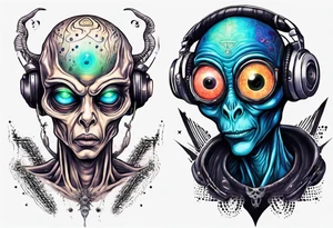 An alien DJ with a glowing third eye tattoo idea