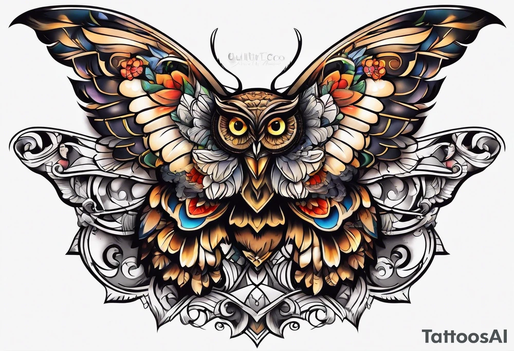 Owl and butterfly tattoo idea