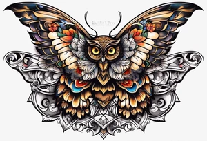 Owl and butterfly tattoo idea