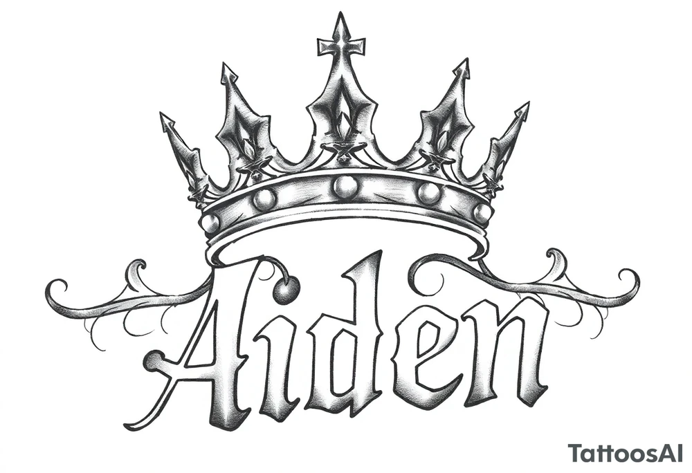 Kings crown on top of the name aiden tattoo idea