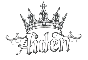 Kings crown on top of the name aiden tattoo idea