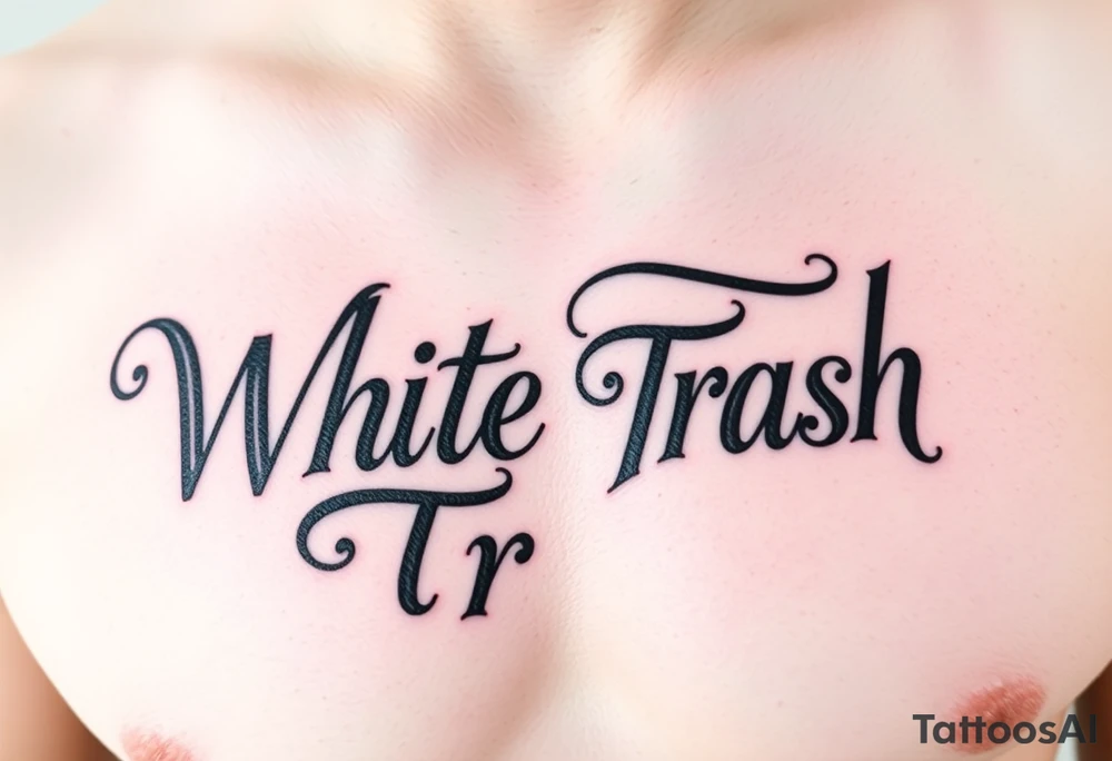 lettering White Trash with fancy flourish around it tattoo idea