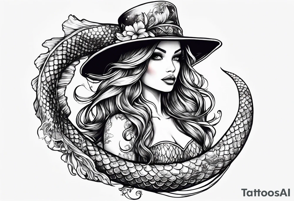 Mermaid wearing an alligator hat tattoo idea