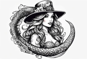Mermaid wearing an alligator hat tattoo idea