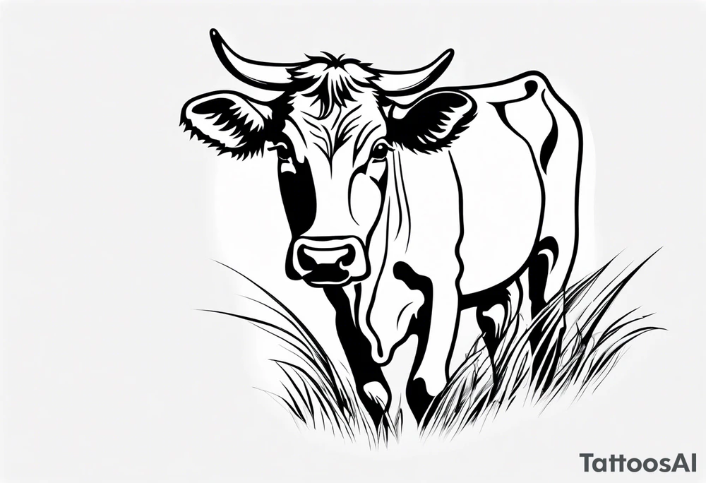COW EAING GRASS tattoo idea