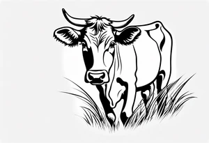 COW EAING GRASS tattoo idea
