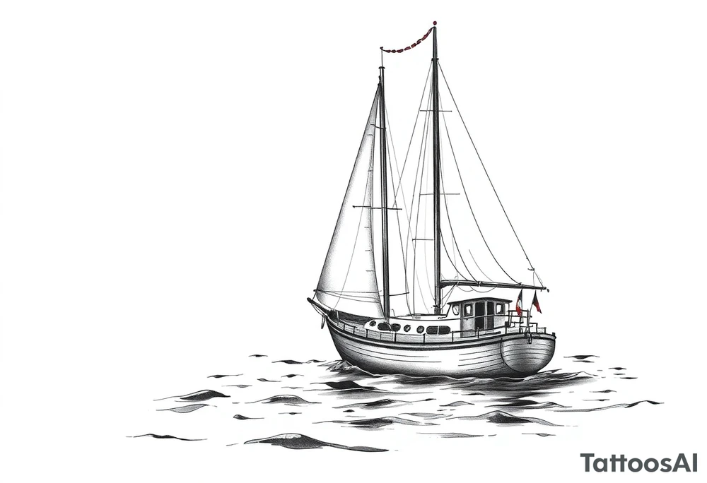 sailing boat in a bay tattoo idea