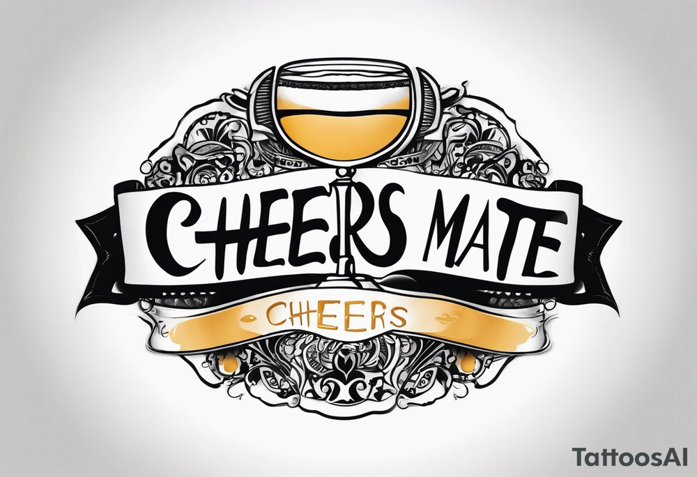 Cheers Mate text, armband +Cancer Ribbon +artistic tattoo idea