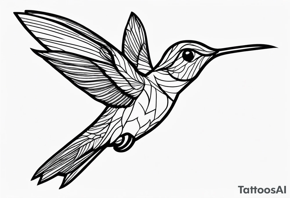Design a minimalist tattoo of a hummingbird in flight, with elegant lines capturing its grace and vibrant energy tattoo idea